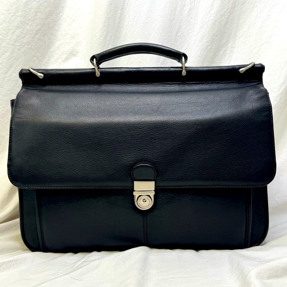 Kenneth Cole Reaction Black Leather Locking Men's Laptop Briefcase
